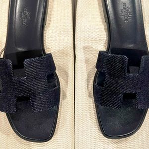 Authentic Hermes Oran Denim Sandal . Size 38
